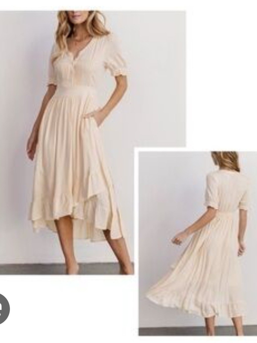 Baltic Born Cream High-Low Ruffle Midi Dress